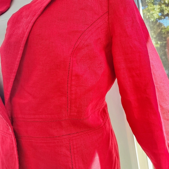 Style & Co. Women Red Linen Perforated Single Button Structured Blazer - Picture 7 of 15